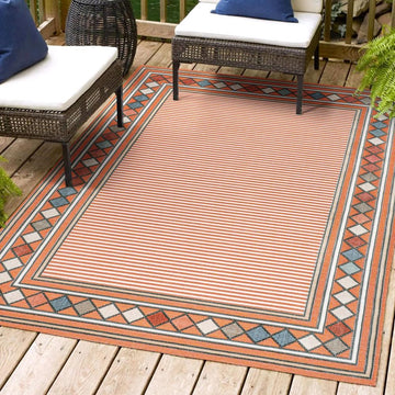 Sebastian High-low Modern Diamond Border Indoor/Outdoor Area Rug